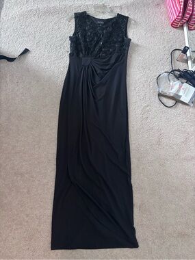 Enfocus Studio Black Sleeveless Gown with Floral Lace Bodice